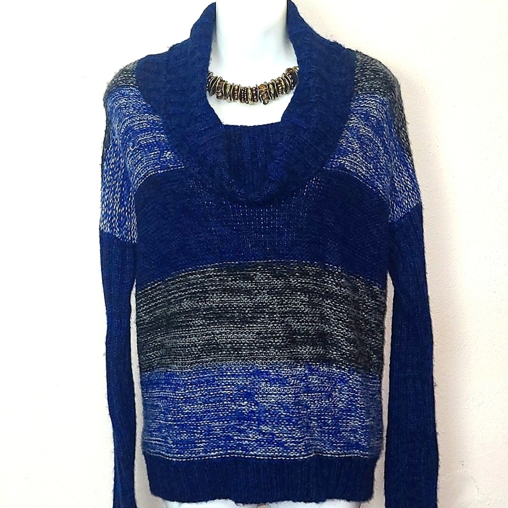 A.n.a Sweater cowl neck blue black knit stretch M